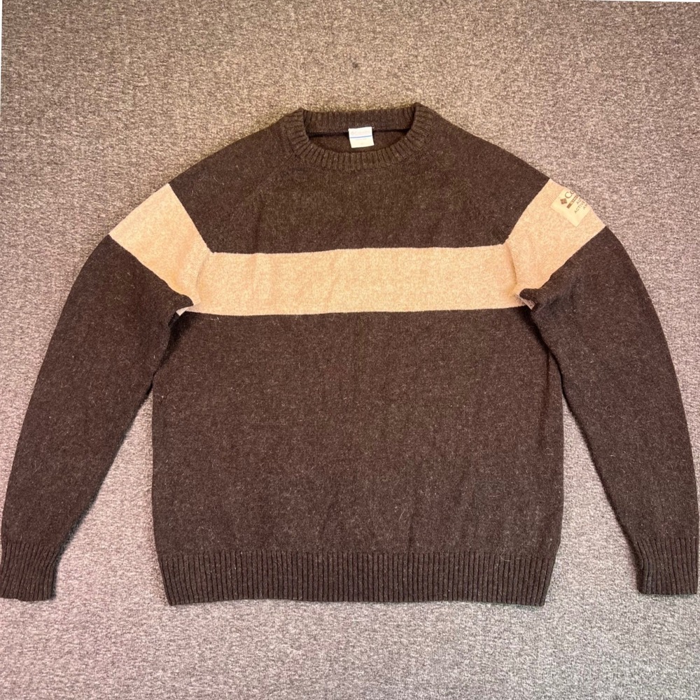 Columbia Wool Blend Sweater Mens XL Striped Crew Neck Outdoors Speckled Layering